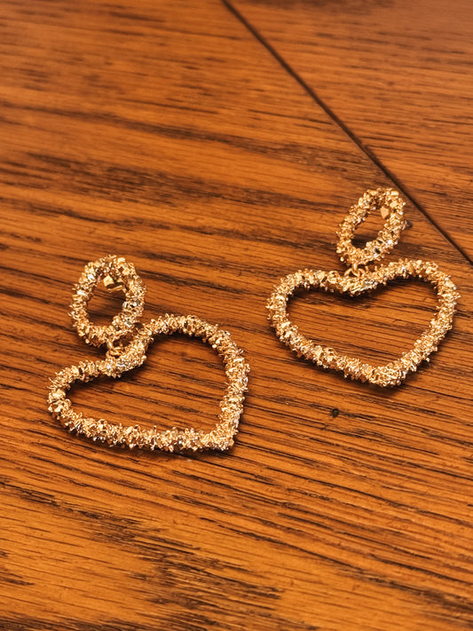 Gold Heart Drop Earrings