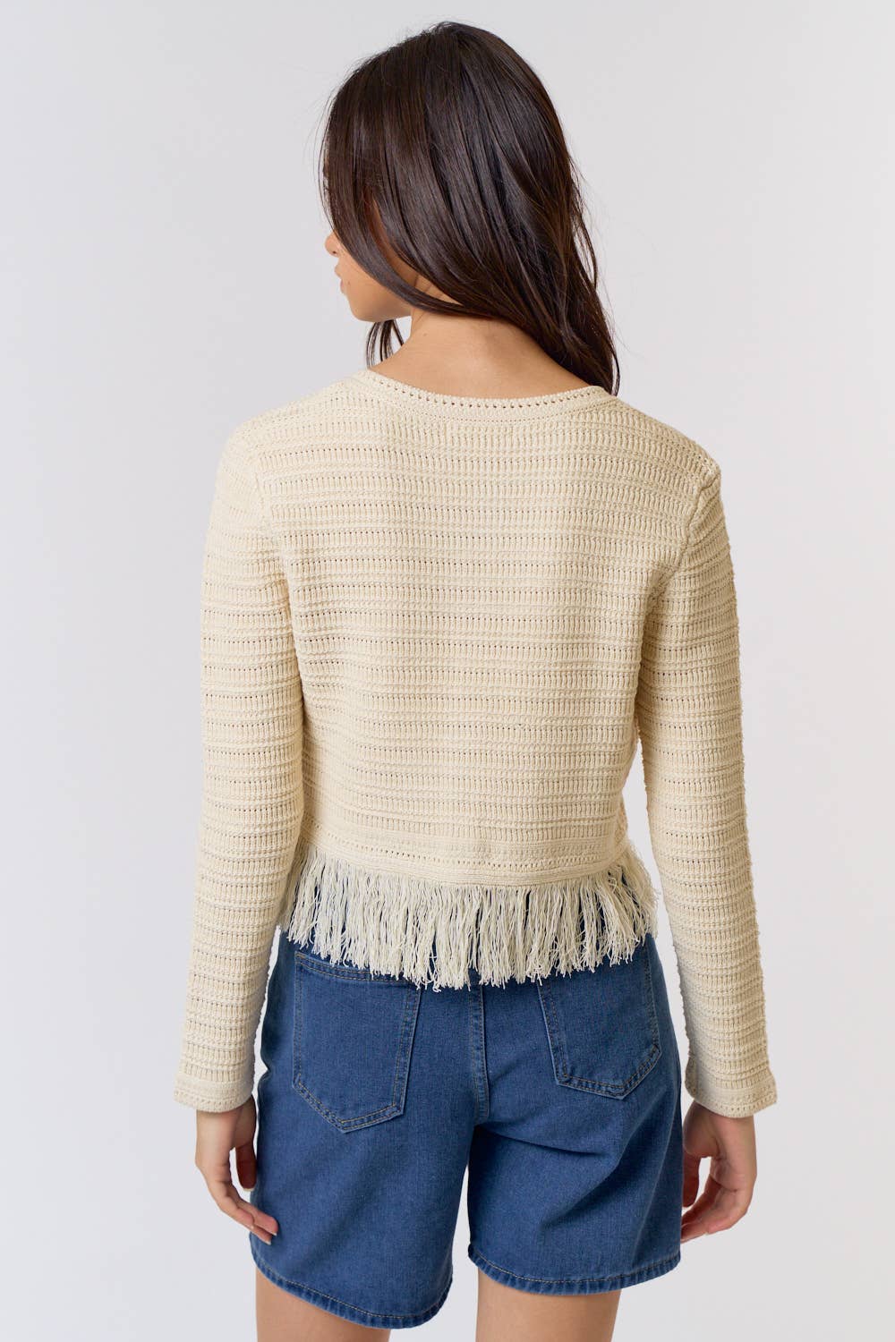 Fringe Sweater Button Up Cardigan Top