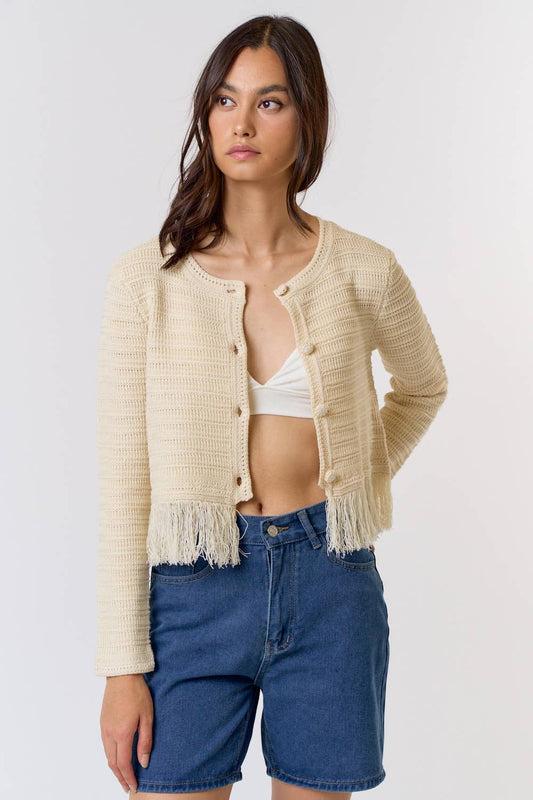 Fringe Sweater Button Up Cardigan Top