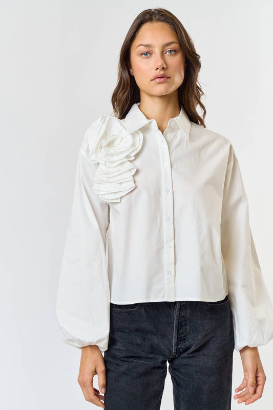 Rosette Ruffle Collared Button Down Shirt